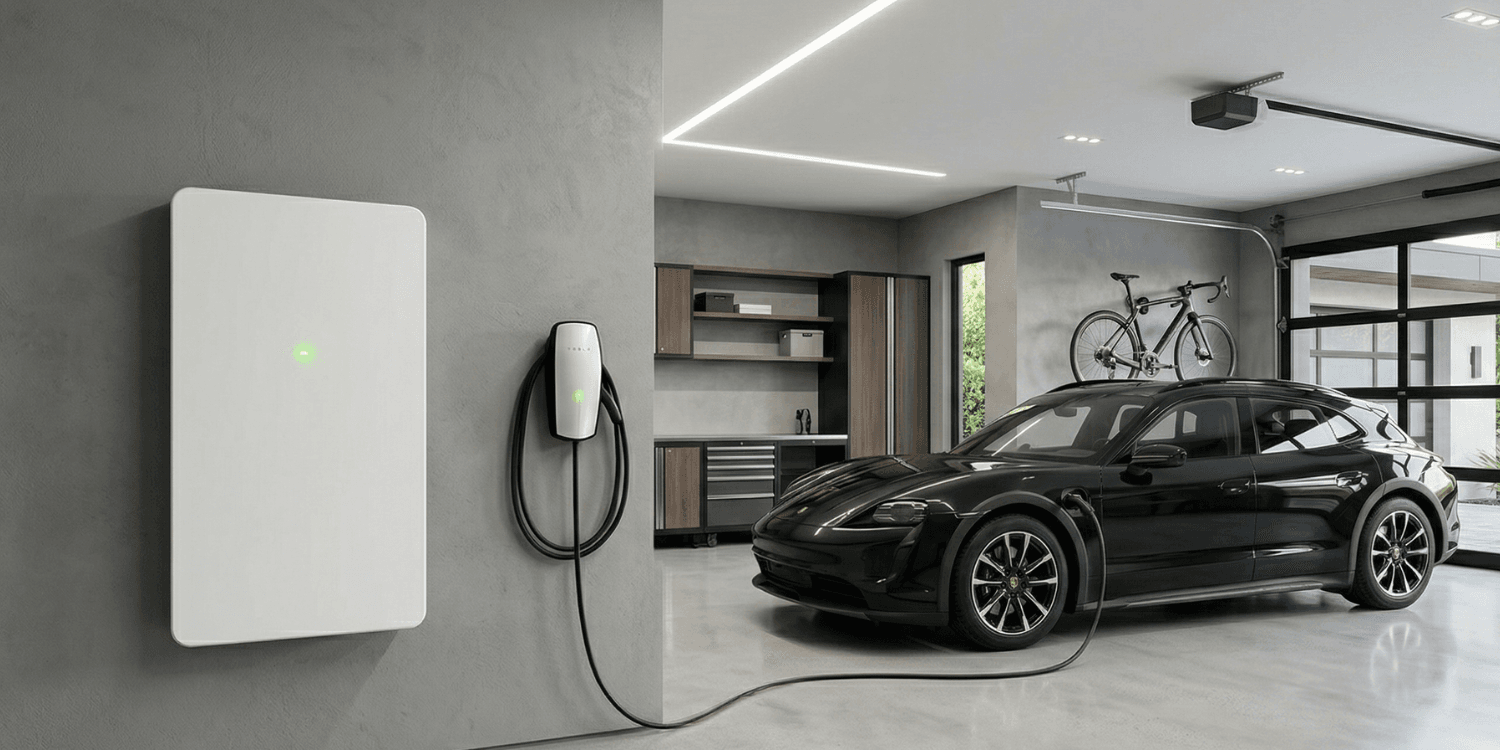 A professional residential solar battery storage installation on a modern home, illustrating backup power and energy savings
